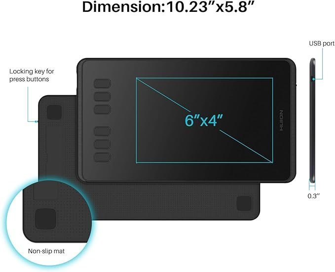 Huion Inspiroy H640P Drawing Tablet – 6x4 Inch Graphics Tablet with Battery-Free Stylus, 8192 Pen Pressure, 6 Shortcut Keys, Compatible with Mac, PC & Android - Image 5