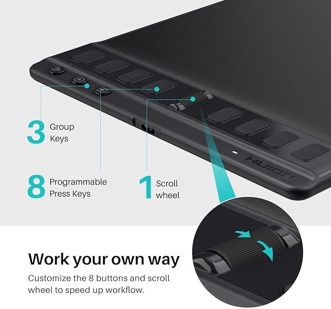 Huion Inspiroy 2M (2023) Graphics Tablet 8.7×5.4 Inch with Battery-Free PW110 Pen, 8192 Pressure Levels & Tilt Support - Image 4