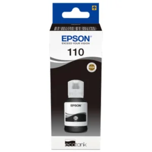 Epson 110 Black Ink Bottle High Yield Pigment Ink for EcoTank Printers, 120ml Smudge-Resistant Printing